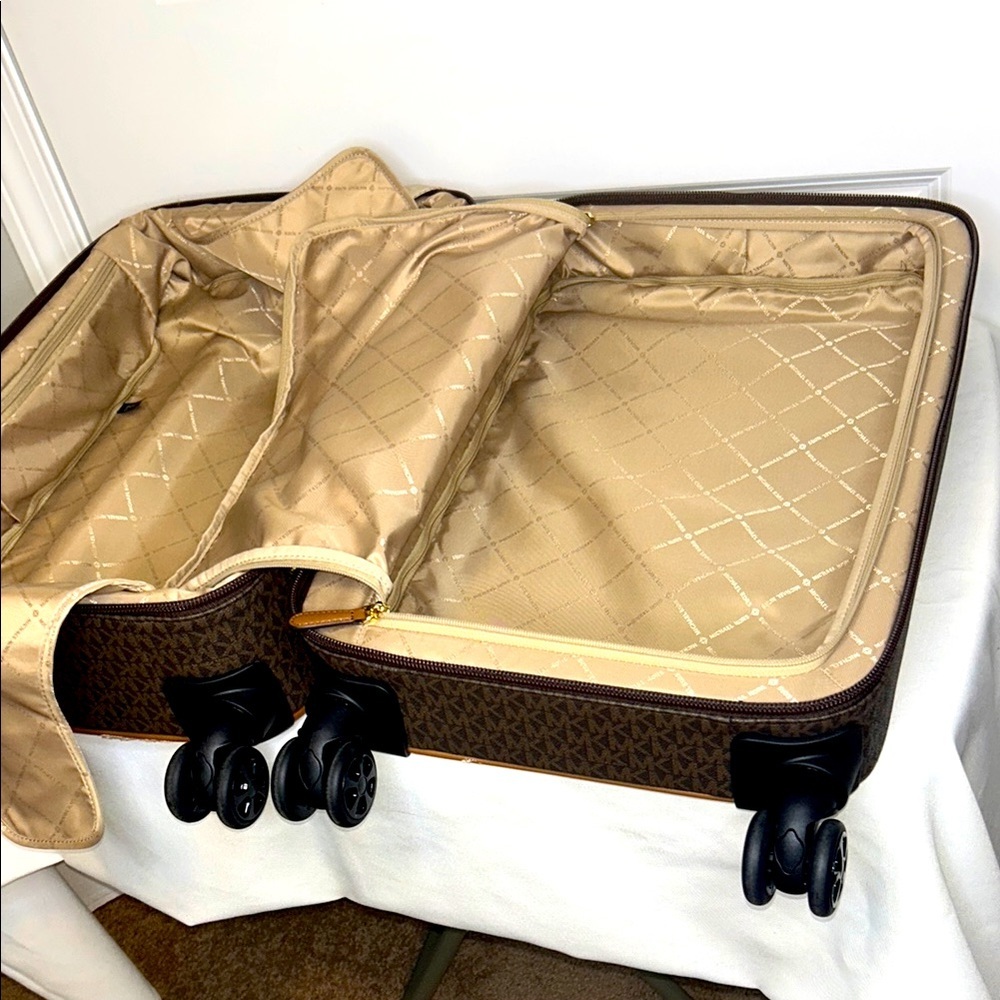Michael Kors Travel Small Trolley Brown and Tan Monogram Leather Gold Hardware - Picture 11 of 13